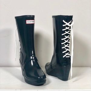 Hunter Rain Boots Verbier Wedge Dark Blue Size 7
